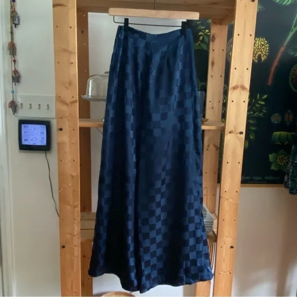 Urban Outfitters Blue Checkered Satin High Waisted Wide Leg Pants 0 - Picture 5 of 16